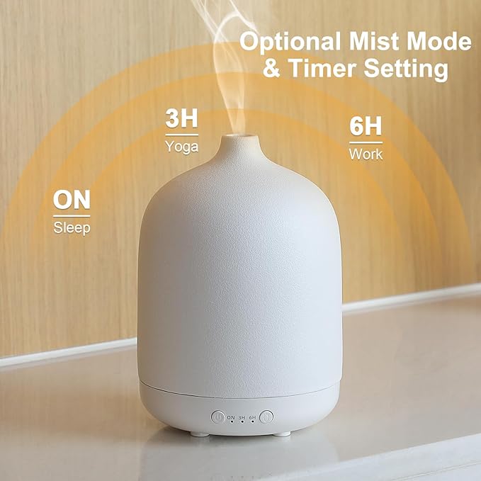 Ceramic Essential Oil Diffusers for Home, Decorative Bedroom Aromatherapy Scent Air Diffuser Ultrasonic Aroma Defusers 250ml with Timed-Black