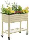 Rolling Elevated Raised Garden Bed - Slim Series, 1.5' x 3.5' Outdoor Planters Boxes with Legs & Storage Rack for Patio, 500 Lbs Weight Capacity, Raised Beds for Gardening Herbs Flowers, Pearl White