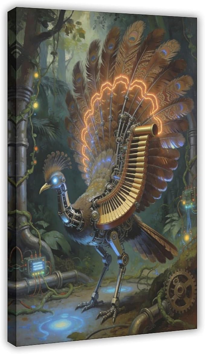 Framed Mechanical Fantasy Wall Art for Living Room TV Wall Vintage Steampunk Aesthetic Home Decor 12x18inch(30x45cm)