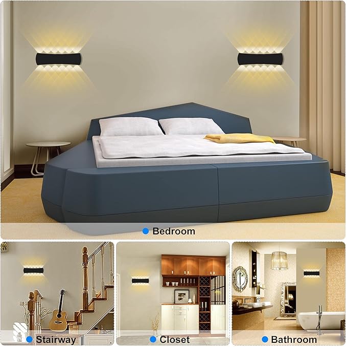 Kawell 12W Modern Wall Sconces LED Wall Light Up Down Indoor Outdoor Aluminum Wall Lamp LED Waterproof IP65 for Bedroom Living Room Bathroom Stairs Hallway Corridor Porch, Black 3000K