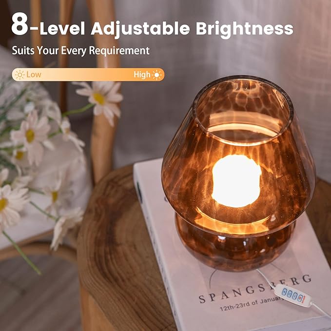 ULAROOM USB Plug-in Vintage Mushroom Lamp Small Bedside Table Lamp with 3 Temperature LED Bulb,Free Dimming Nights Light for Bedroom/Living Room/Entryway/Corner Decor New Home Gift (Golden Amber)