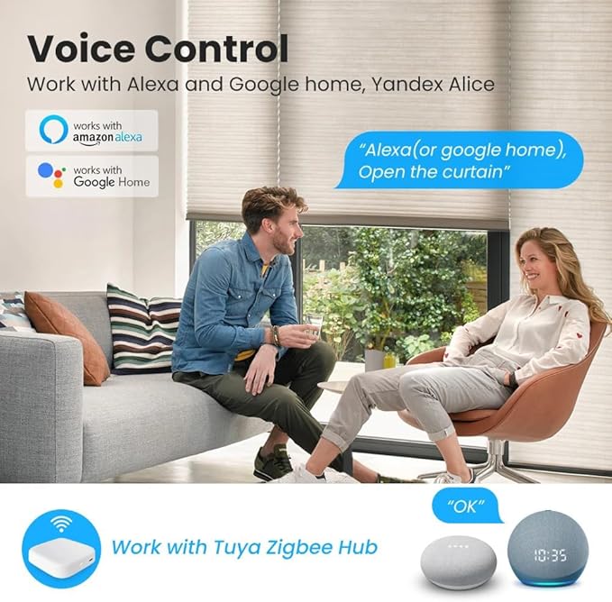 Tuya ZigBee Smart Roller Shade Motor, High Torque Electric Blinds Retrofit Kit, App/Voice Control with Alexa Google, Remote & Timer, Quiet 38dB (6.0 N.m for Φ50mm (2") Round Tube)