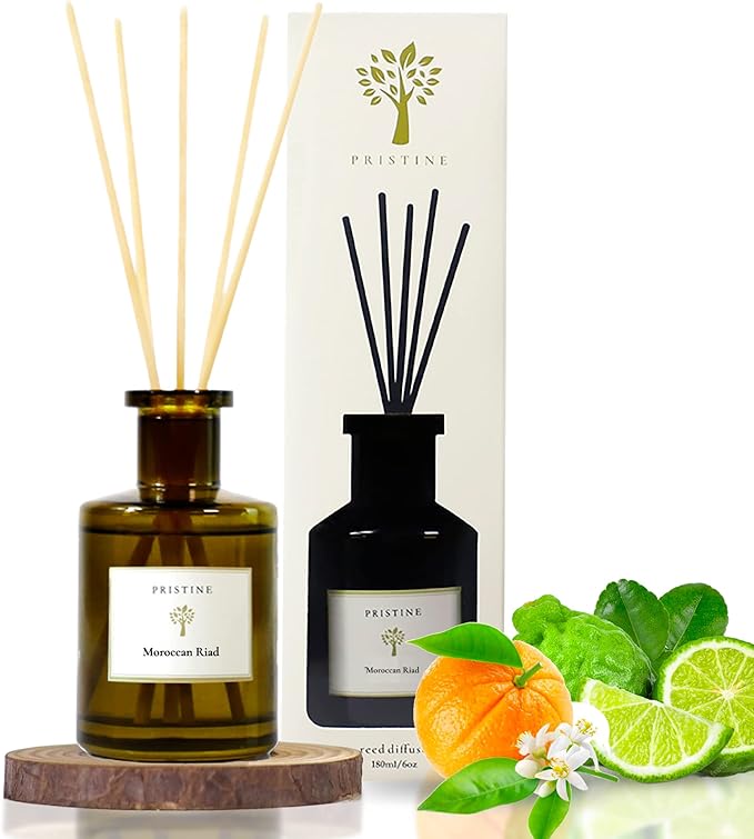 PRISTINE Moroccan Riad/Inspired by Venetian Reed Diffuser for Home | Refreshing Blend of Bergamot, Orange, Earthy Oud Reed Diffuser Set, Oil & Reed Diffuser Sticks | Home & Office Decor