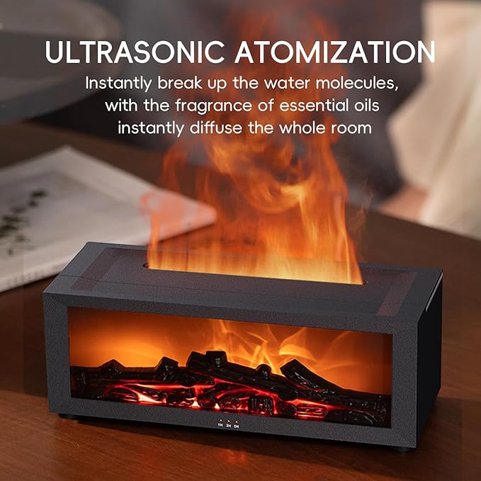 Essential Oil Diffuser, 7 Colors Fireplace Flame Fire Oil Diffuser, 150ml Ultrasonic Aromatherapy Humidifier, Scent Diffuser with Remote Control & Timer for Home,Bedroom,Office,Yoga (White)
