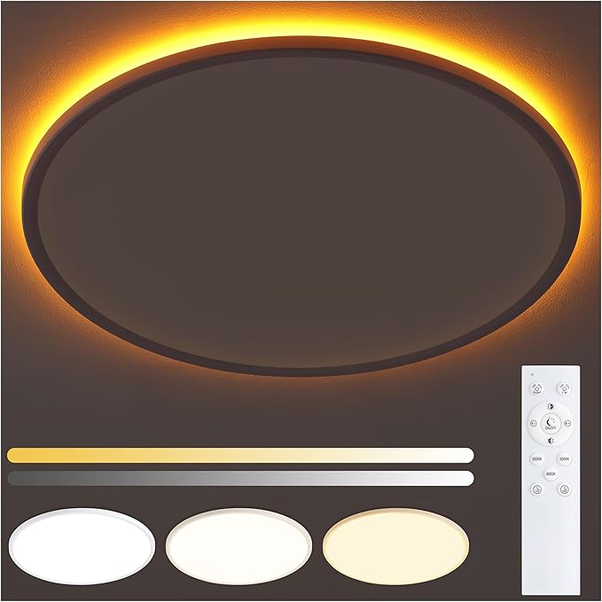 Flush Mount Ceiling Light with Night Light, 23in LED Ceiling Lights with Remote Control, 1800K Nightlights & 3000-6500K Dimmable Lamp Fixture, 54W 5400LM Low Profile for Bedroom, White