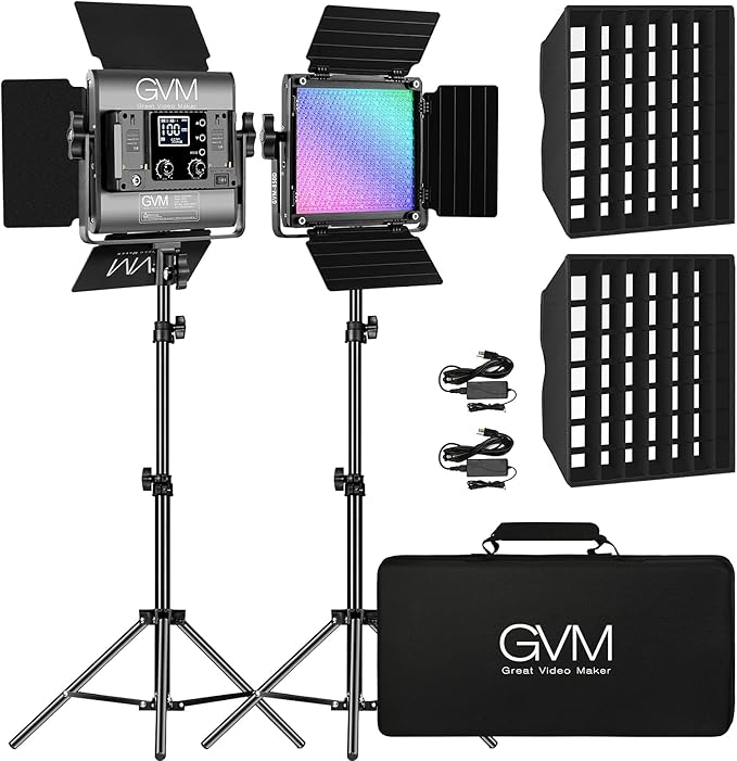 GVM 850D RGB LED Video Lights with 2 Softboxes Stand, 360 ° Full Color Video Lighting Panel with App Control,2 Packs Photography Lighting Kit 40W CRI 97+ for Web Conference, YouTube, Studio, Zoom
