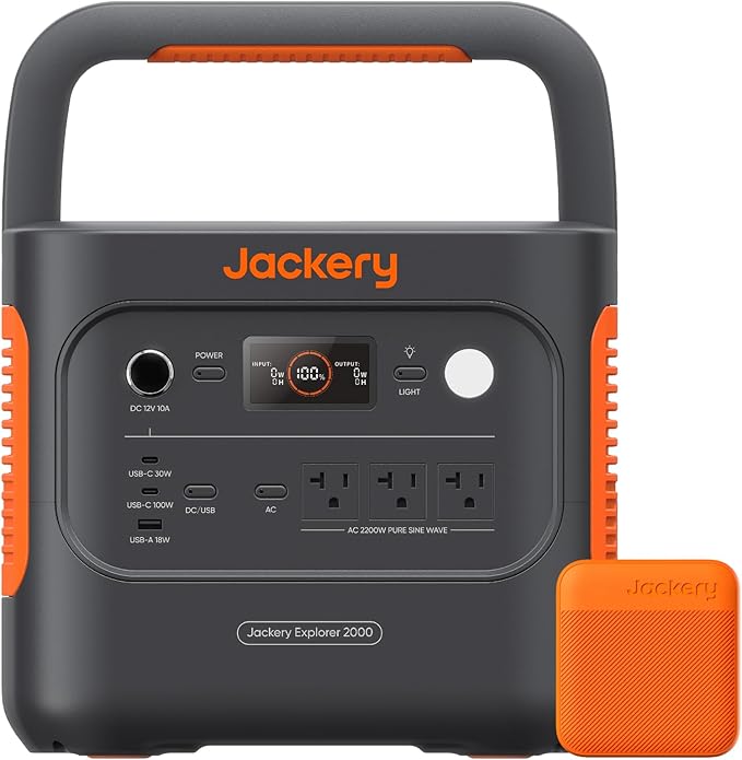 Jackery Explorer 2000 v2 Portable Power Station and 102W Fast Charger, 2042Wh/2200W LiFePo4 Battery, 20ms UPS Home Backup, USB-C PD 100W Fast Charging for Power Outages, Emergencies, Camping & RVing