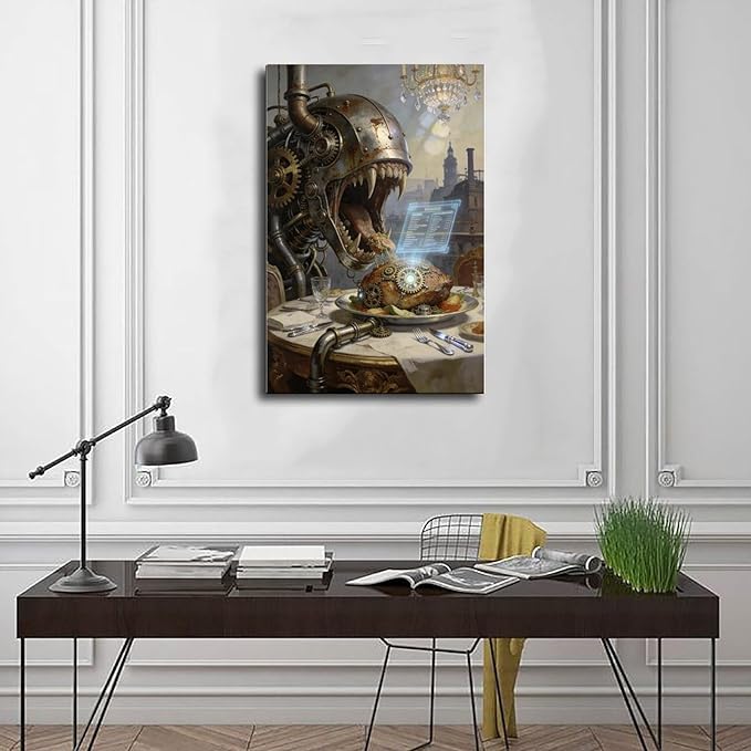 Framed Steampunk Fantasy Wall Art for Living Room And Dining Room Vintage Industrial Decor 08x12inch(20x30cm)