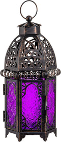 NEEDOMO Moroccan Candle Lantern, 12.8'' Hanging Lanterns Decorative Indoor Outdoor, Vintage Candle Holder for Chritsmas, Halloween, Table, Patio, Porch, Shelf, Gothic Home Decor (Purple)