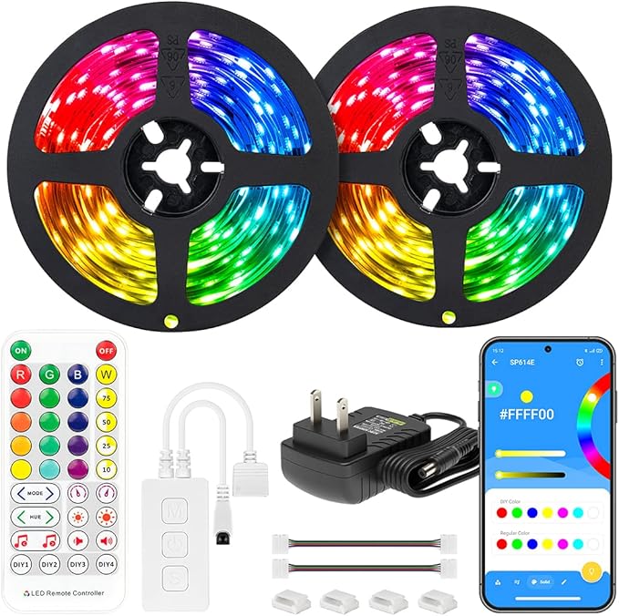 BTF-LIGHTING RGBW Bluetooth Music APP 32.8FT LED Strip Lights RGB+Warm White 3000K 4 Colors in 1 LED Color Changing Lights Strip for Bedroom, Desk, Home Decoration, with Remote and 12V Power