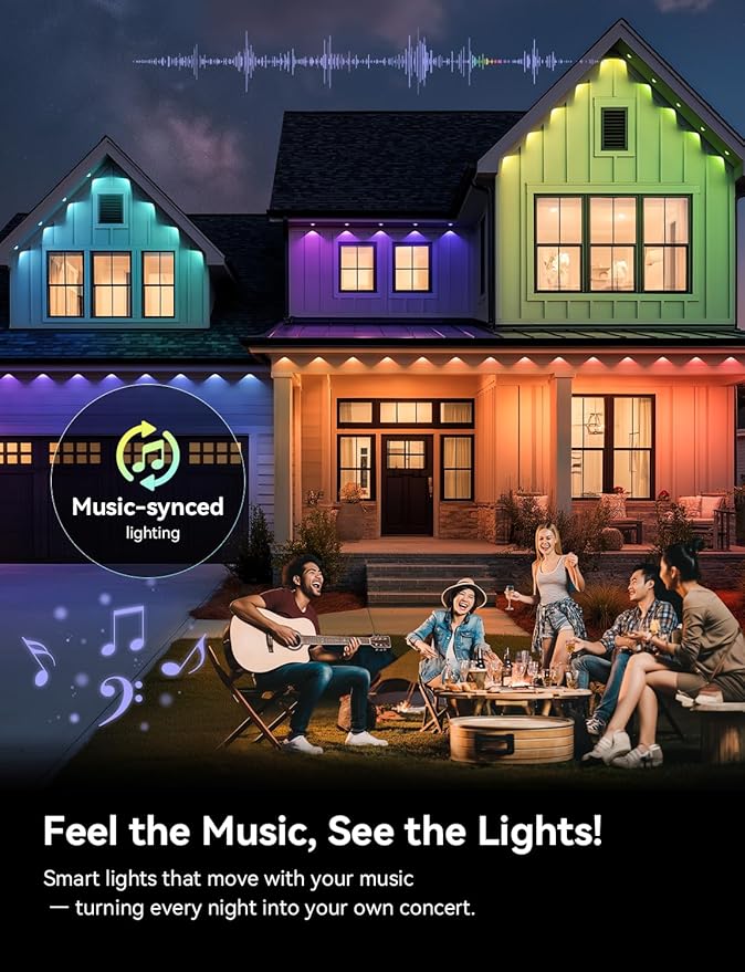 Permanent Outdoor Lights, 150ft RGB+IC Smart Outdoor Lights for House with 75 LED, IP67 Waterproof LED Light for Outdoor Decorations, Work with Remote, APP