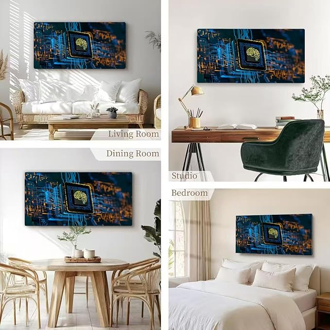 Wibinuki Wall Art Wall Decor Wall Paintings Machine Learning s. brains on cpu - Artificial Intelligence for Living Room Bedroom Bathroom Home Decor Can Be Hung Directly 20"x 40"