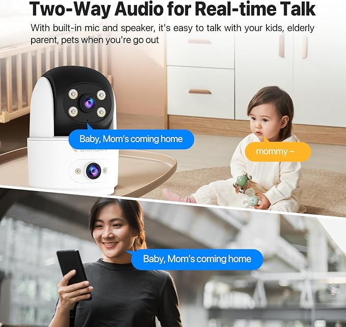 VSTARCAM 2K Dual Camera Indoor Security Cameras, Pet Camera Indoor, Pet/Elderly/Baby Monitor, Color Night Vision, 360° Pan Tilt, Motion Detection, 2-Way Talk, 2.4G WiFi, 24/7 SD Card Storage