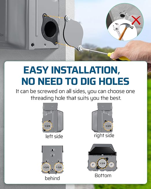 DEWENWILS Outdoor Electrical Outlet Box, Dual 20 AMP WRTR GFCI Receptacles with Rainproof 3R Enclosure, Waterproof GFCI Outlet Box with Cover for Garden, Outdoor Lights, ETL Listed