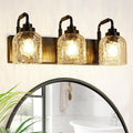 WJShome 3-Light Black Bathroom Vanity Light, Modern Vanity Lighting Fixture for Bathroom, Coastal Vanity Lights with Crystal Glass Shade, for Mirror Bedroom Hallway