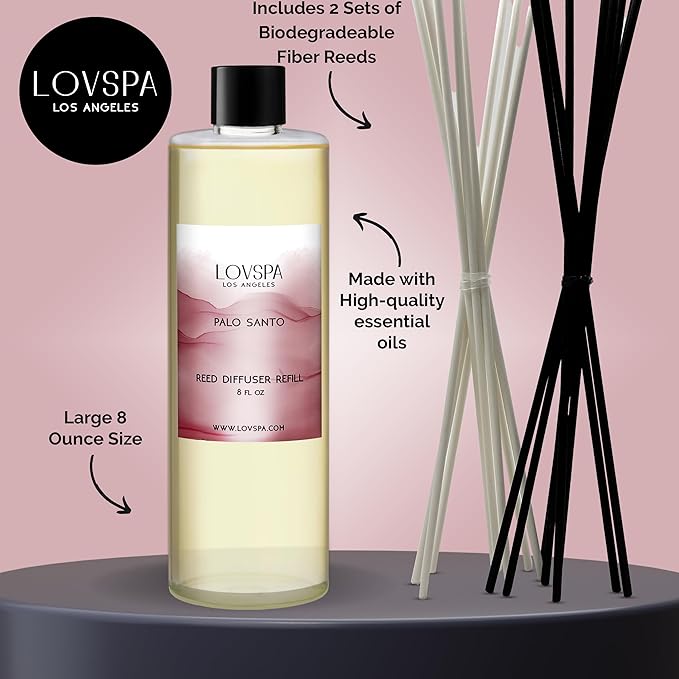 LOVSPA Palo Santo Diffuser Oil - Essential Oils for Diffuser Refill & Air Freshener Room Spray - Long-Lasting & Natural Home Fragrance, Scented Oil for Diffusers, USA Made, 8 oz