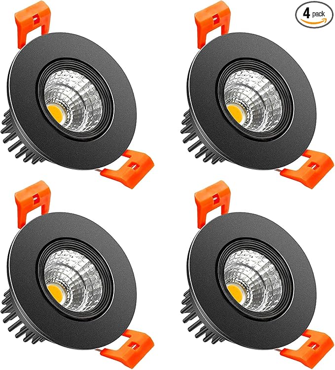 LightingWill 2inch LED Dimmable Downlight, 3W COB Recessed Ceiling Light, Ultra Warm White 2700K, CRI80, 25W Halogen Bulbs Equivalent, Black (4Pack)
