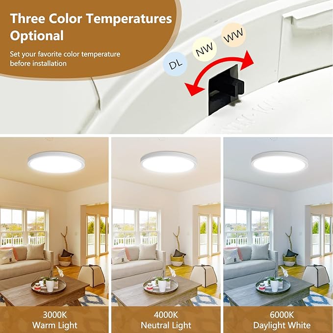 20 Inch Large LED Flush Mount Ceiling Light, 40W,4350LM, 3000K/4000K/6000K CCT Selectable,0.98inch Super Slim Low Profile Round Flat Panel Light for Bedroom,Kitchen,Hallway(White)
