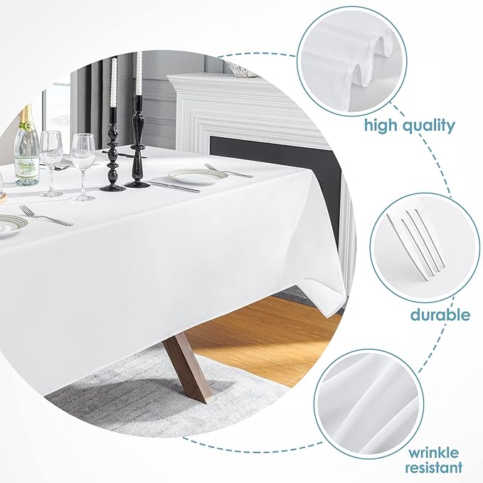 VidaFete Tablecloth 60 * 102inch 2pack Rectangle Table Cloth Polyester, Stain Wrinkle Resistant Dining Table Cover for Kitchen Dinning Party Wedding Rectangular Tabletop Buffet Decoration(White)