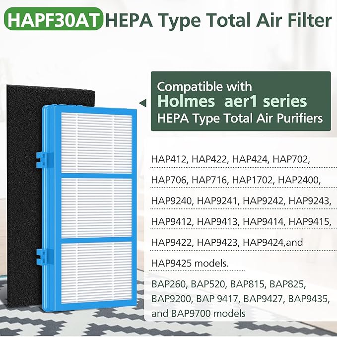 HAPF30AT Filter Replacement for Holmes AER1 Type Total Air Purifier, True Hepa Filter for HAPF30AT HAP242-NUC HAP424 HAP706 HAP716 HAP9240 et.