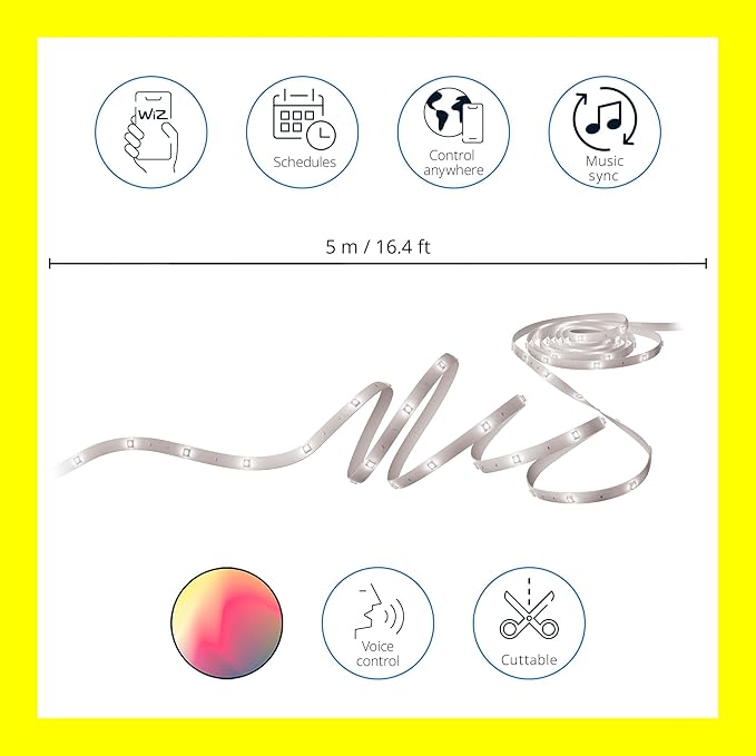 WiZ Connected - Bundle - RGBIC LED Strip 5m Plus 2 60W A19 Color Bulbs - Control with Voice or App + Activate with Motion - Matter Compatible