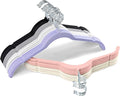 30 Pack Multicolor Velvet Shirt Hangers – Non-Slip Slim Flocked Hangers with Notches, Space-Saving Felt Closet Organiser for Shirts, Dresses, Suits