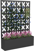 Metal Planter Box with Trellis,70.9"x47.2"x15.7" Raised Garden Bed with Drainage Holes, Privacy Planters for Outdoor Garden Bed for Climbing Plants,Vegetables,and Vines, Black-X