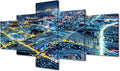 Internet Covered City Posters Modern Home Decoration 5 Panel Smart City Poster Classroom Wall Decor Teacher Office Bedroom Canvas Decorate Abstract Point Picture Printing Frame Ready to Hang 50x24 Inch