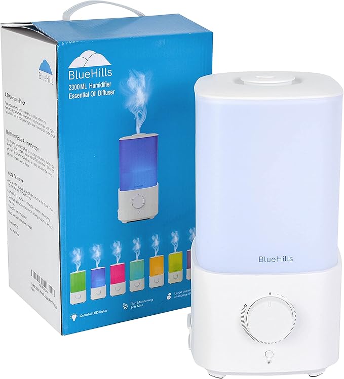 BlueHills Premium Set of Two Large 2000 ML and 2300 ML XL Essential Oil Diffusers Humidifier Combo for Large Room Home with Décor LED Lights Great Gift – Value Pack of White Wood Grain and White