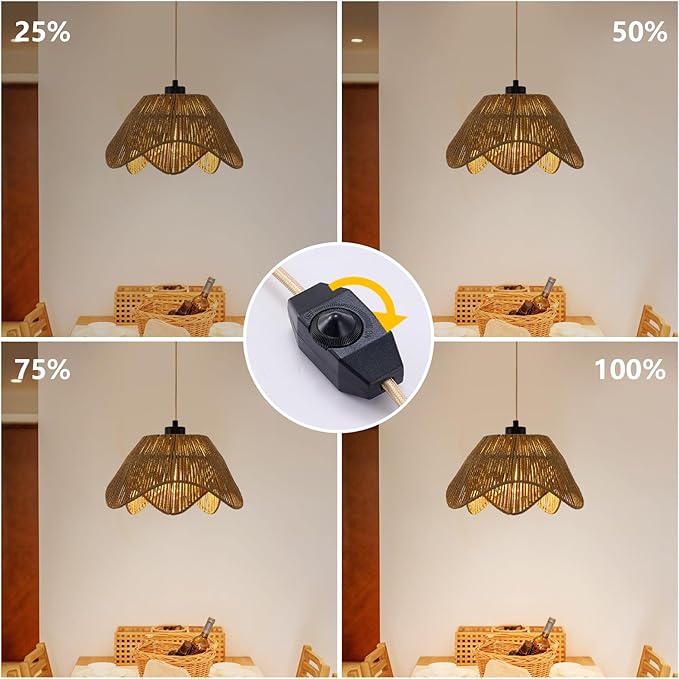 Plug in Pendant Light, Boho Rattan Hanging Lights with Plug in Cord,Rustic Hand Woven Wicker Hanging Lamp with On/Off Switch, Adjustable Plug in Ceiling Light for Kitchen Bedroom Living Room