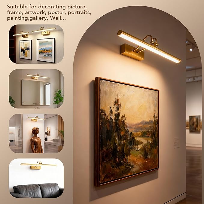 RAIFOOLLY Picture Light, Picture Lights for Wall Cordless, 13inch Picture Lights with Timer and Dimmable, 5000mAh Battery Wall Lights for Display Gallery Painting Art Frame Portrait - Copper
