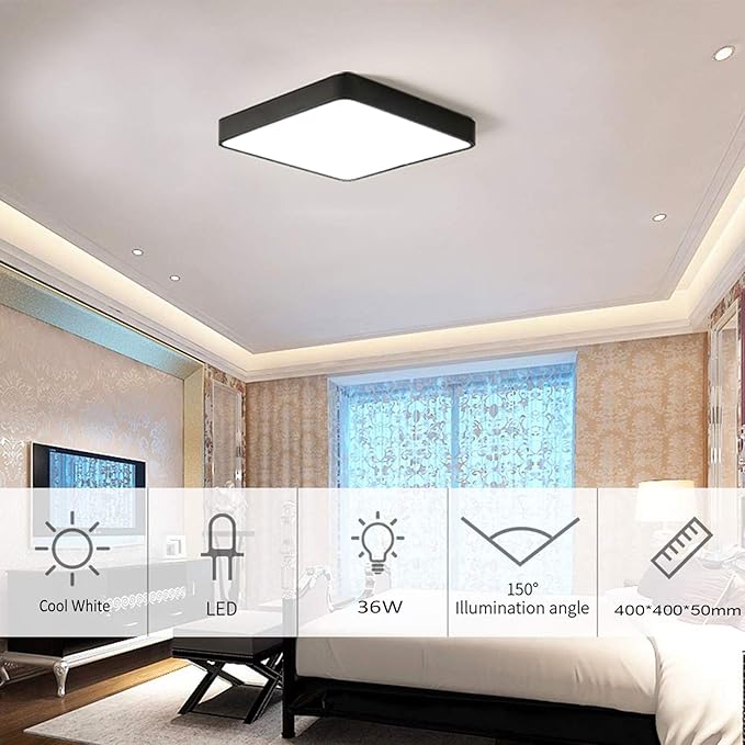 Ganeed 36W LED Ceiling Light,15.7 inch Square led Ceiling Light,Cool White Flush Mount Ceiling Fixture,Energy Saving Ceiling Lamp for Dining Room Kitchen Hallway Stairways