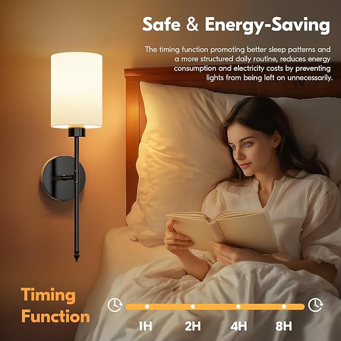 NIORSUN Battery Operated Wall Sconce Set of 2, Black Wireless Rechargeable Wall Lights with 5200mAh Dimmable Detachable Bulbs and Remote, 9 Colors Sconces Wall Decor for Bedroom Living Room Hallway