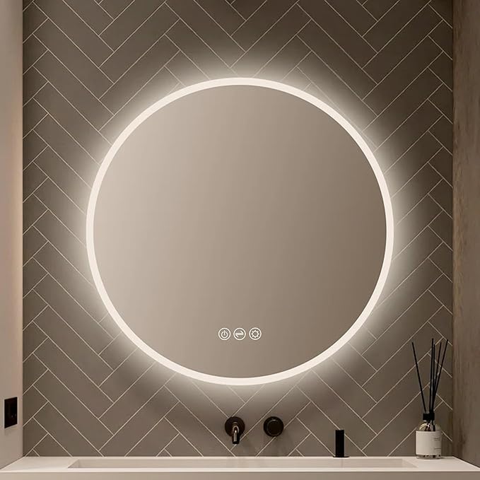 Blossom 32" Round LED Mirror for Bathroom - Wall Mounted Backlit Anti-Fog, Dimmable & 3 Color Temperatures - Smart Lighted Vanity Mirror - Perfect LED Bathroom Mirrors for Over Sink
