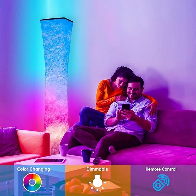 2 Pcs Floor Lamp, 61'' Smart RGB LED Corner Lamp with Music Sync and 16 Million DIY Colors, 3 Color Temperature, APP & Remote Control, Color Changing Standing Floor Lamp for Bedroom Living Room