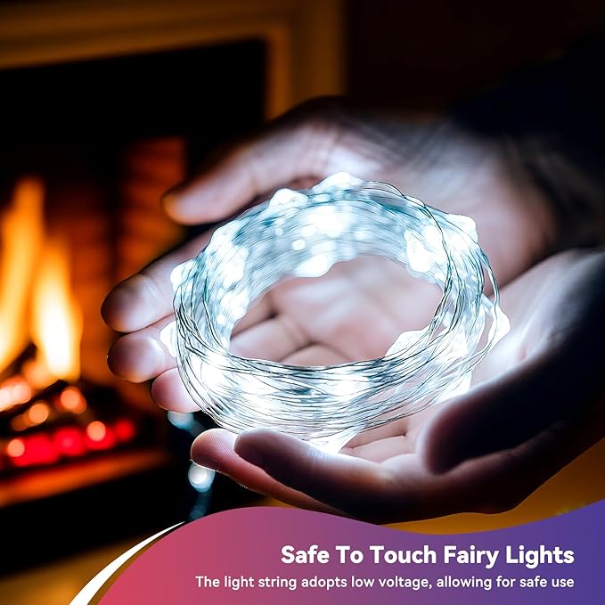 LitHome 6 Pack Cool White Fairy Lights Battery Operated, 20 FT 60 LED Twinkle Lights Battery Operated 2 Modes, Waterproof Led Fairy String Light for Indoor Outdoor Christmas Wedding Bedroom Decor