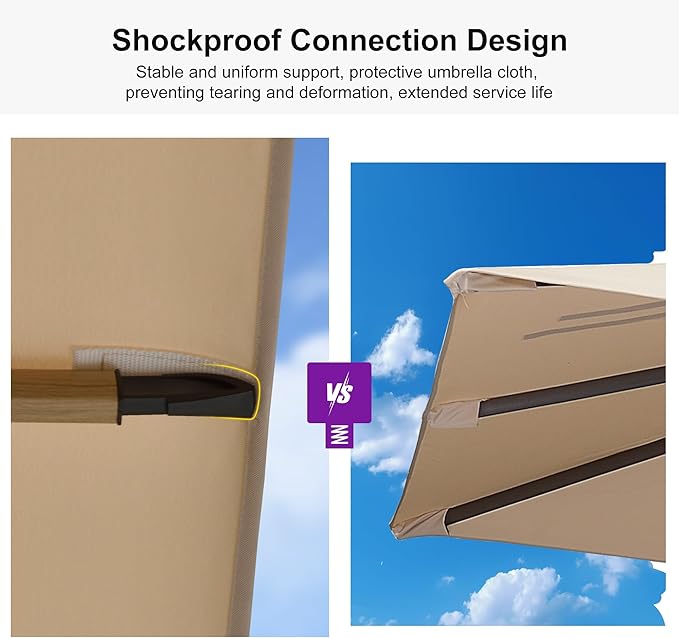 PURPLE LEAF 10‘ x 13’ Rectangle Patio Cantilever Umbrella Large Hanging Umbrella Teak Finished Aluminum Frame Windproof Offset Outdoor Sun Umbrellas for Beach Pool Deck, Beige