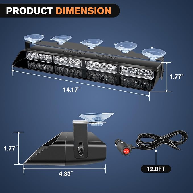 Nilight 32LED White Emergency Dash Strobe Lights with Controller Suction Cups Warning Hazard Interior Front/Rear Windshield Deck Split Light Bar for Trucks Construction Vehicles