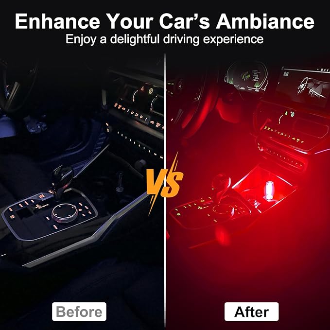 LYCARESUN 2 PCS Car USB Night Light Bulb, Touch Dimmable Car Interior Ambient Lights, Portable Mini USB Retro Glass Bottle Lamp Decorations for Vehicle, Bedroom, Hallway, Camping (Red)
