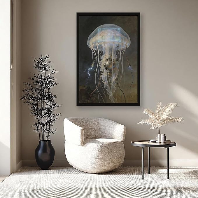 Framed Fantasy Wall Art for Living Room TV Wall Futuristic Tech Inspired Home Decor 24x36in