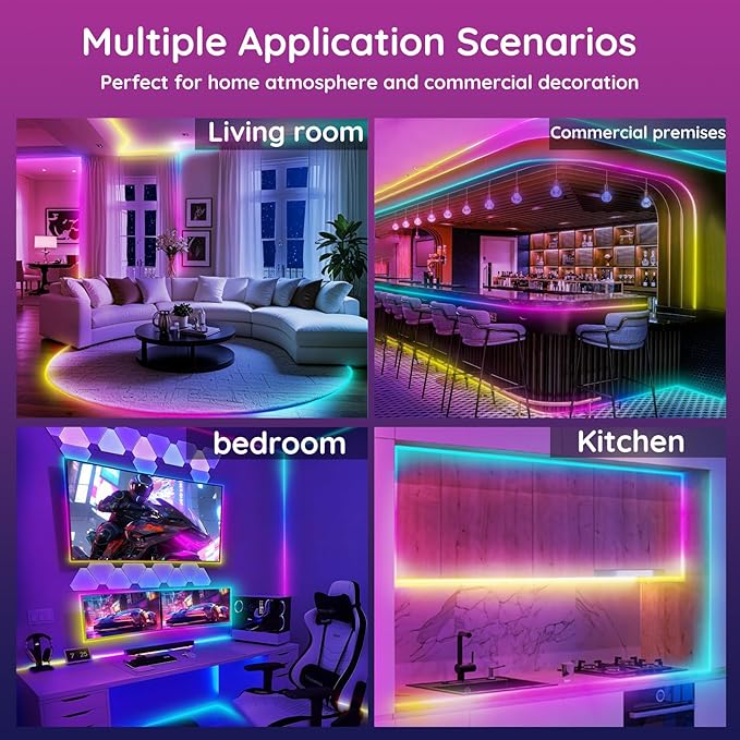 150Ft Led Rope Lights, Flexible Neon Lights Control with App/Remote, Multiple Modes, IP65 Outdoor RGB Waterproof, Music Sync Gaming Light Strip for Bedroom Decor