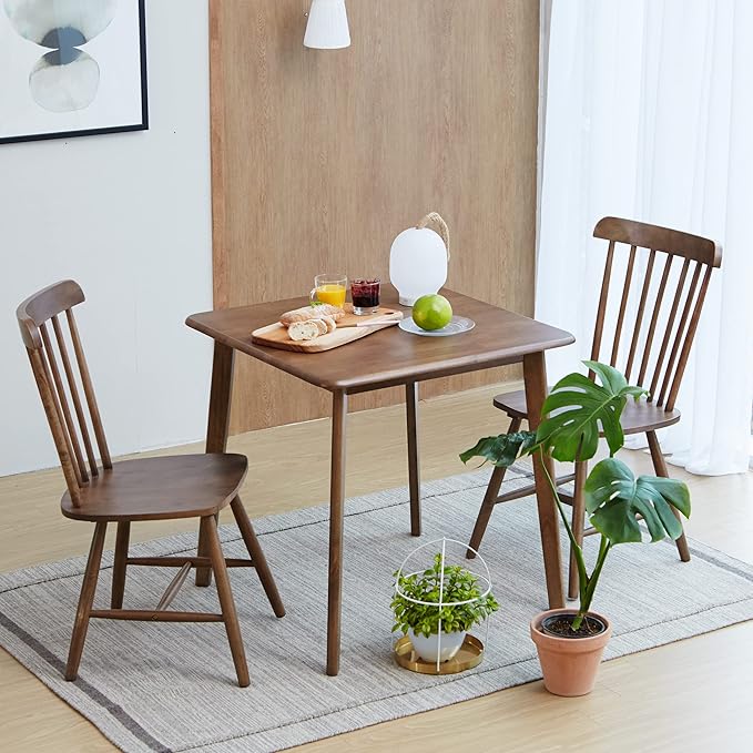 Livinia Canberra 27.6" Square Wooden Dining Table/Mid Century Modern Malaysian Oak Kitchen Table (Walnut) Table Only