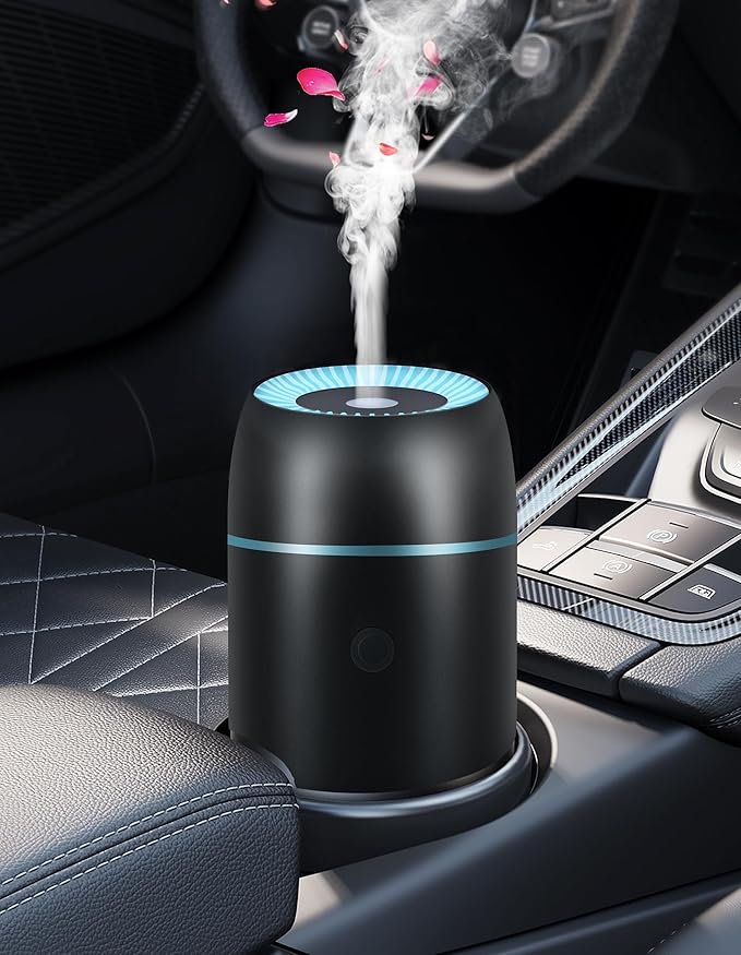 Car Diffuser for Essential Oils Portable Mini Ultrasonic Mist Humidifier 100ml USB Aromatherapy Diffuser Freshener with Colorful Lights for Small Space Home Office Bedroom (Black)