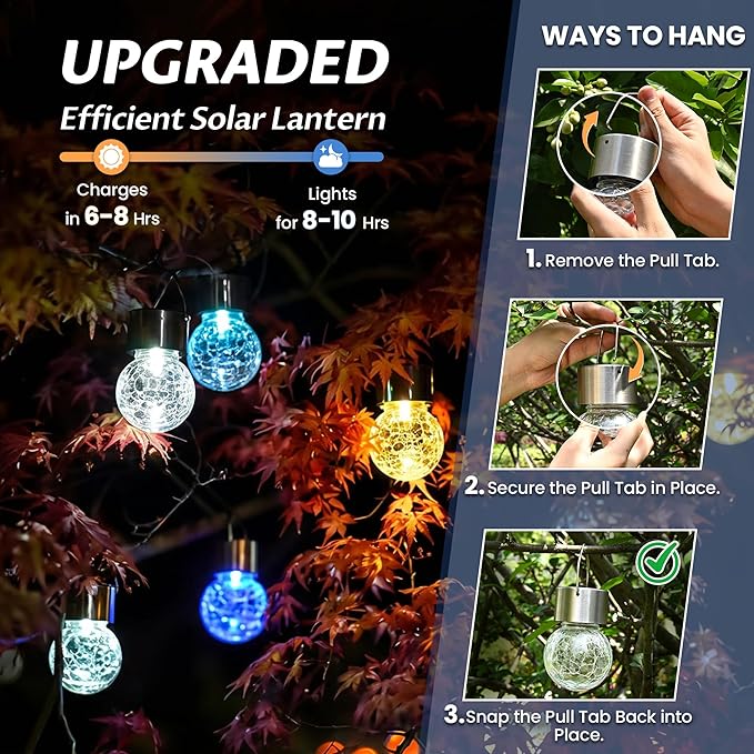 GIGALUMI Solar Lights Outdoor Waterproof, 16 Pack Solar Hanging Lights Garden Decor, Gifts for Women, Solar Outdoor Lantern Waterproof Cracked Glass for Yard, Fence, Tree(Warm White)