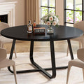 LVB 51 Inch Black Round Dining Table, Modern Wood Metal Kitchen Table, Industrial Small Dinner Room for 4 to 6 People, Circle Coffee Dining Room for Home Kitchen Living Room, Black Oak