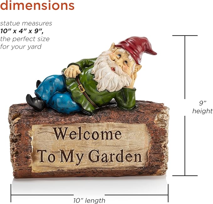 Alpine Corporation 9" Tall Outdoor Garden Gnome and Welcome Sign Yard Statue Decoration, Multicolor