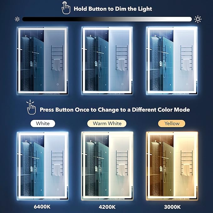 JONATHAN Y MIR100A-4036 Pax 40 in. W x 36 in. H Large Rectangular Frameless Antifog Front/Back-Lit Wall Bathroom Vanity Mirror with Smart Touch