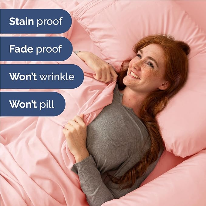 Full Size 4 Piece Sheet Set - Comfy Breathable & Cooling Bed Sheets Set - Hotel Luxury Bedding for Women, Men, Kids, Teens, Boys & Girls - Deep Pockets, Ultra-Soft, Wrinkle Free - Oeko-Tex - Baby Pink