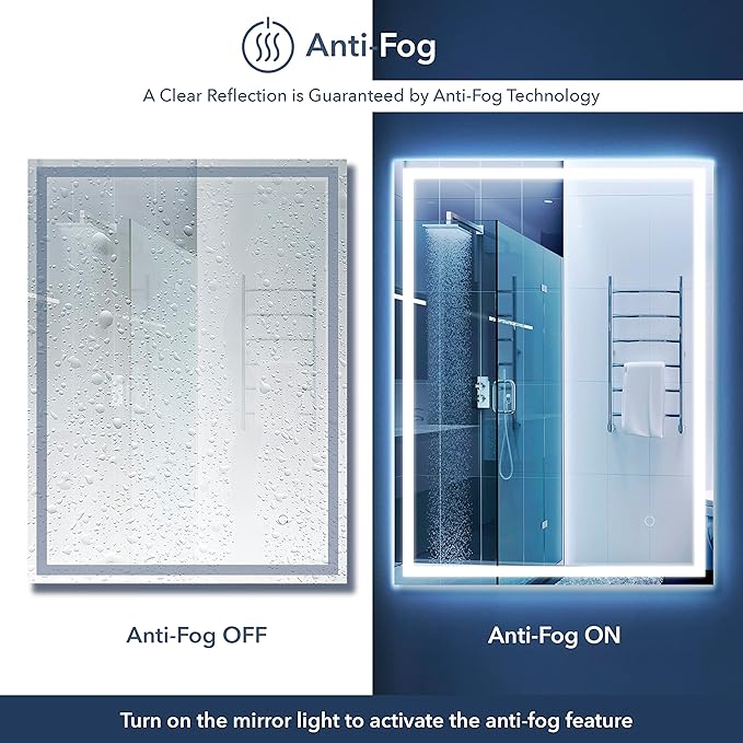 JONATHAN Y MIR100A-4036 Pax 40 in. W x 36 in. H Large Rectangular Frameless Antifog Front/Back-Lit Wall Bathroom Vanity Mirror with Smart Touch