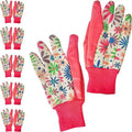 Floral Gardening Gloves for Women, 9 Inch. 6 Pairs Cotton Work Gloves with Knit Wrist. Gardening Gifts for Women